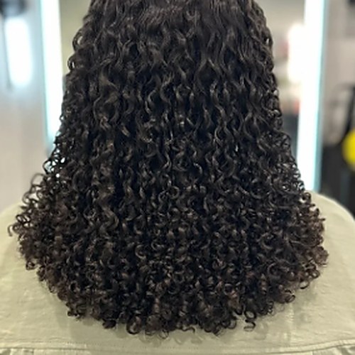 Long layered curls, cut dry for shape